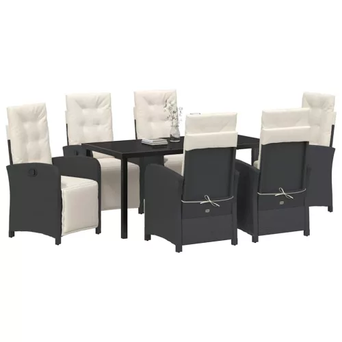  Kert étkező szett párnával 7 pcs Fekete polirattan