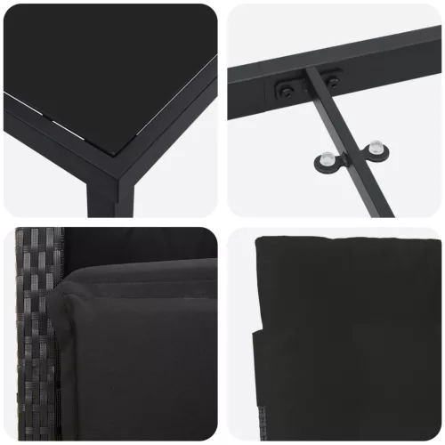  5 Részes Kerti Étkező Készlet Párnákkal - Fekete Polirattan