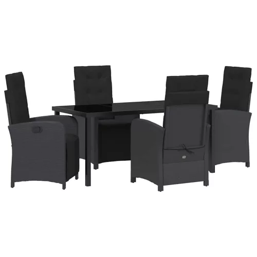  Kert étkező szett párnával 5 pcs Fekete polirattan