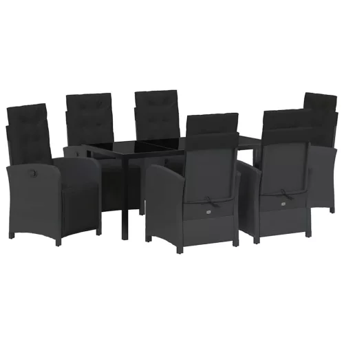  Kert étkező szett párnával 7 pcs Fekete polirattan