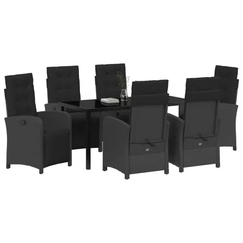  Kert étkező szett párnával 7 pcs Fekete polirattan