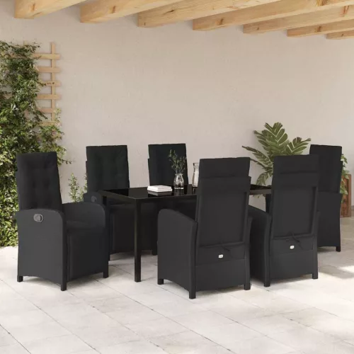  Kert étkező szett párnával 7 pcs Fekete polirattan