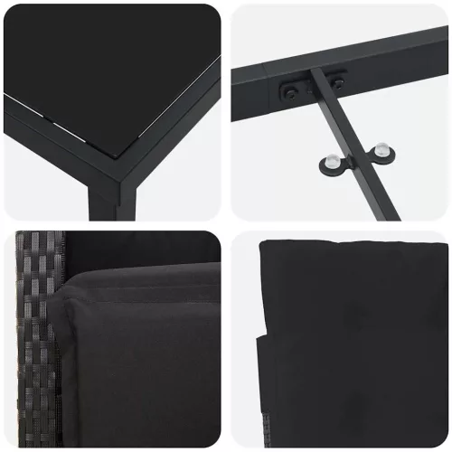  Kert étkező szett párnával 7 pcs Fekete polirattan
