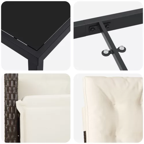  3 darabos kerti étkezőgarnitúra párnákkal barna poliratán