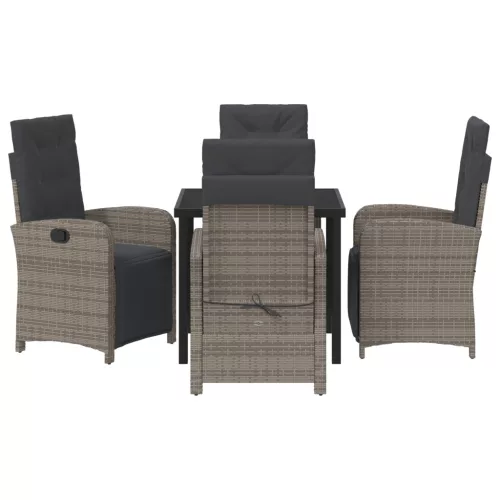  5 Darabos Kerti Étkezőszett Párnákkal Szürke Poli Rattan