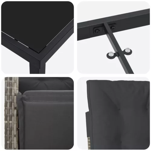  5 Darabos Kerti Étkezőszett Párnákkal Szürke Poli Rattan