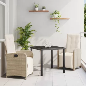  3 Részes Kerti Étkezőszett Párnákkal Bézs Poli Rattan