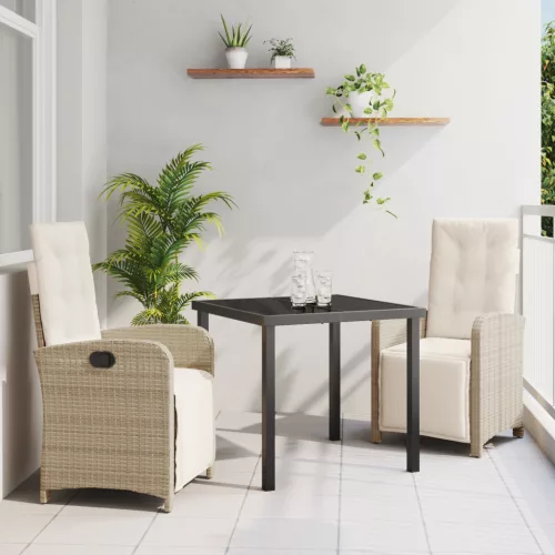  3 Részes Kerti Étkezőszett Párnákkal Bézs Poli Rattan