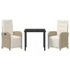 3 Részes Kerti Étkezőszett Párnákkal Bézs Poli Rattan