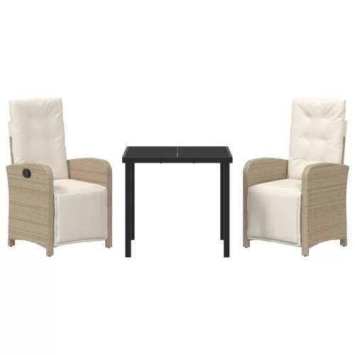  3 Részes Kerti Étkezőszett Párnákkal Bézs Poli Rattan