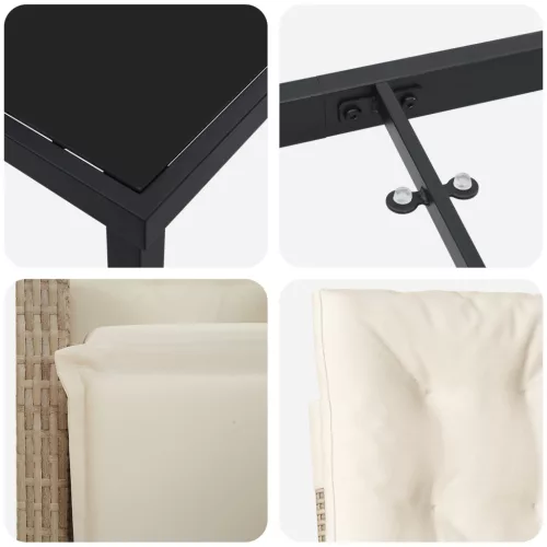  3 Részes Kerti Étkezőszett Párnákkal Bézs Poli Rattan