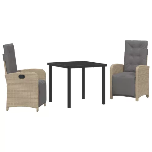  3 Darabos Kerti Étkezőszett Párnákkal Bézs Polyrattan