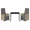 3 Darabos Kerti Étkezőszett Párnákkal Bézs Polyrattan