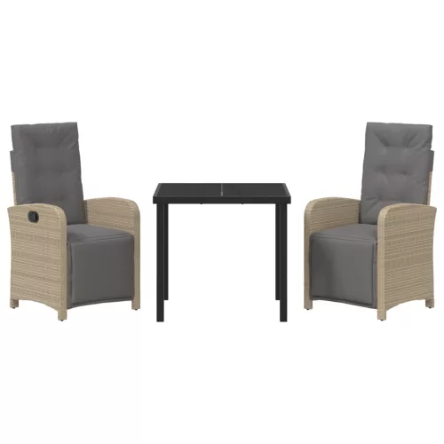  3 Darabos Kerti Étkezőszett Párnákkal Bézs Polyrattan