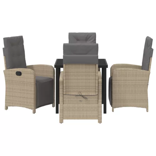  5 Darabos Kert Étkező Szett Párnákkal Bézs Poli Rattan