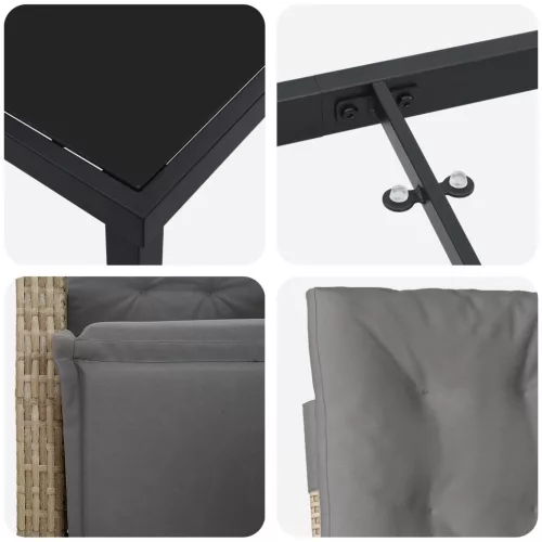  5 Darabos Kert Étkező Szett Párnákkal Bézs Poli Rattan