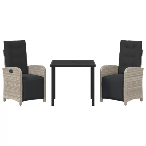  3 Darabos Kerti Étkező Szett Párnákkal Világosszürke Poli Rattan