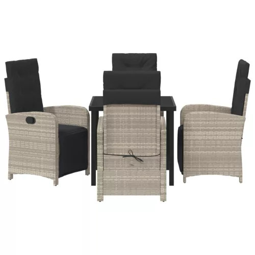  5 részes kerti étkezőszett párnákkal világosszürke poli rattan