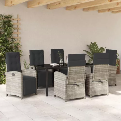  Kert étkező szett párnával 7 pcs Világosszürke polirattan