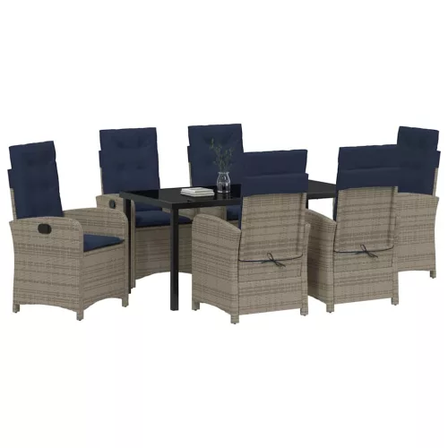 Kert étkező szett párnával 7 pcs Szürke polirattan