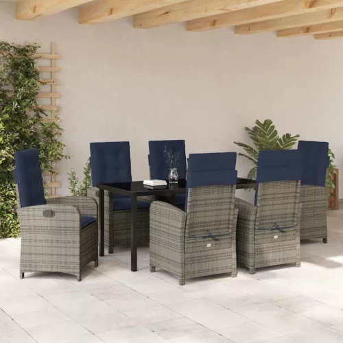  Kert étkező szett párnával 7 pcs Szürke polirattan