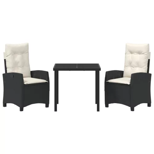  3 Darabos Kerti Étkező Készlet Párnákkal, Fekete Polirattan