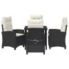  5 Részes Kerti Étkező Szett Párnákkal – Fekete Polirattan