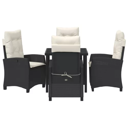  5 Részes Kerti Étkező Szett Párnákkal – Fekete Polirattan