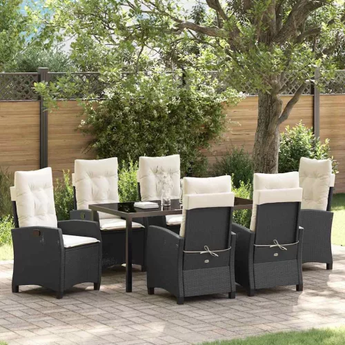  Kert étkező szett párnával 7 pcs Fekete polirattan