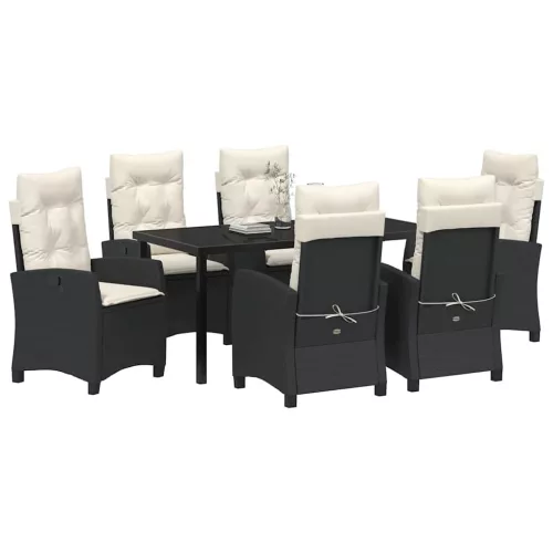  Kert étkező szett párnával 7 pcs Fekete polirattan