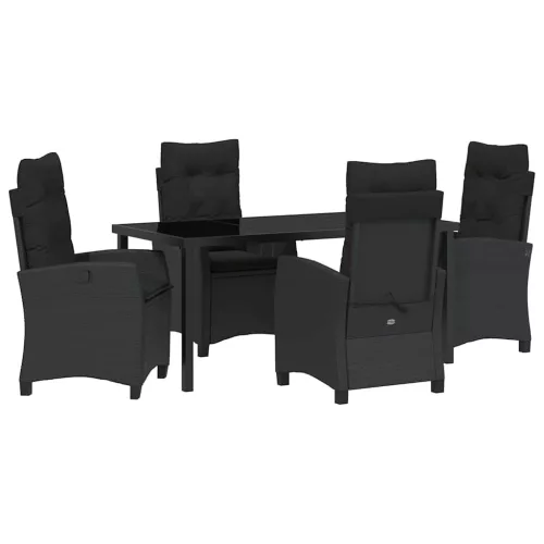  Kert étkező szett párnával 5 pcs Fekete polirattan