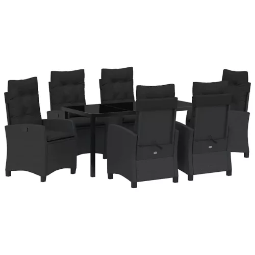  Kert étkező szett párnával 7 pcs Fekete polirattan
