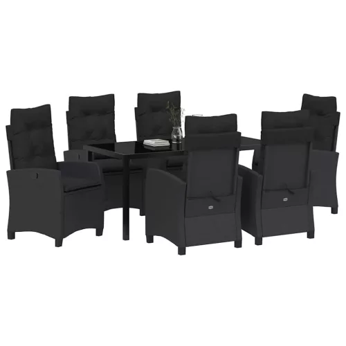  Kert étkező szett párnával 7 pcs Fekete polirattan