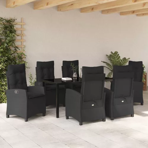  Kert étkező szett párnával 7 pcs Fekete polirattan