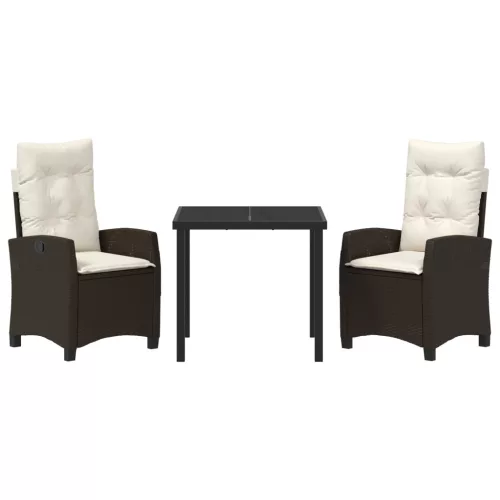  3 részes kert étkezőszett párnákkal - Barna poli rattan