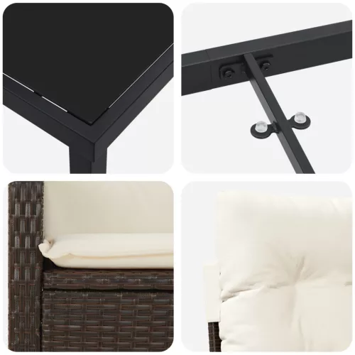  3 részes kert étkezőszett párnákkal - Barna poli rattan