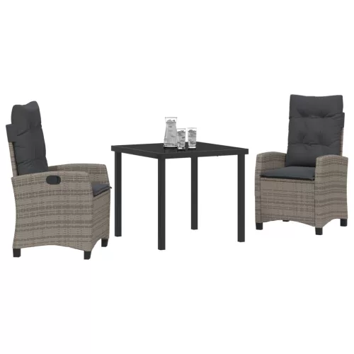  3 darabos kertivacsora szett párnákkal - Szürke Poli Rattan