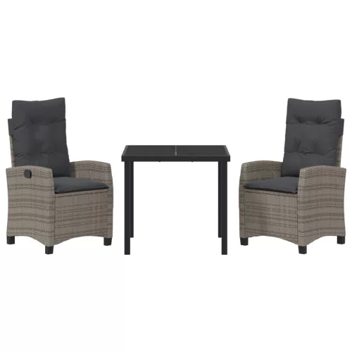  3 darabos kertivacsora szett párnákkal - Szürke Poli Rattan