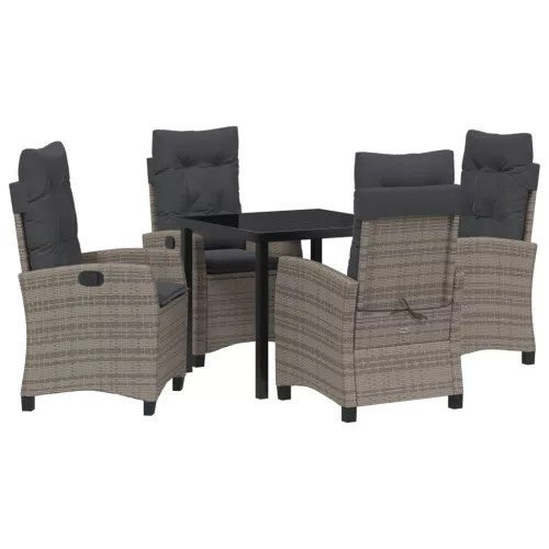 5 darabos kerti étkezőasztal készlet párnákkal - Szürke Polirattan