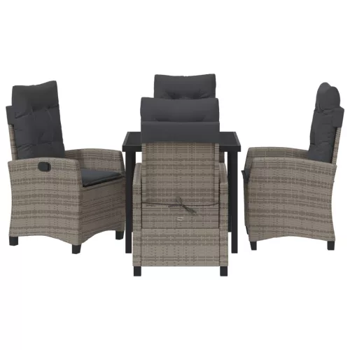  5 darabos kerti étkezőasztal készlet párnákkal - Szürke Polirattan