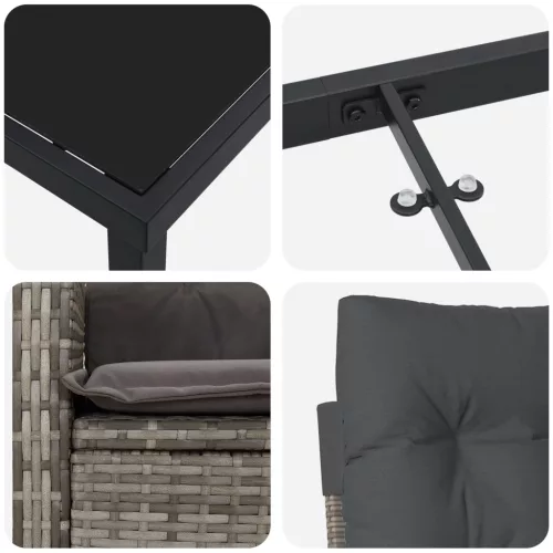  5 darabos kerti étkezőasztal készlet párnákkal - Szürke Polirattan