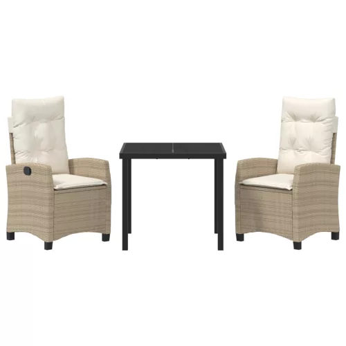  3 Részes Kerti Étkező Szett Párnákkal - Bézs Polirattan