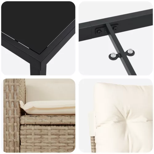  5 Részes Kerti Étkező Szett Párnákkal Bézs Poly Rattanból.