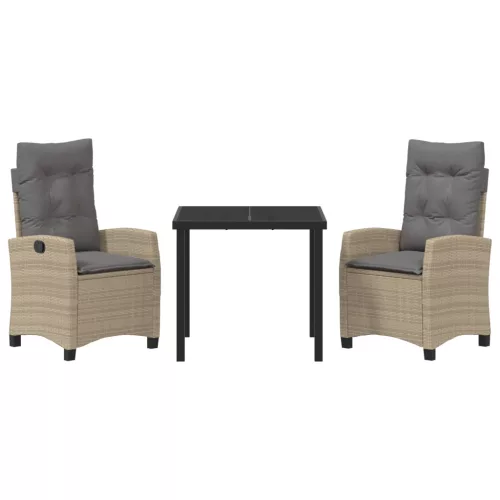  3 Darabos Kerti Étkezős Készlet Bézs Párnákkal - Poli Rattan