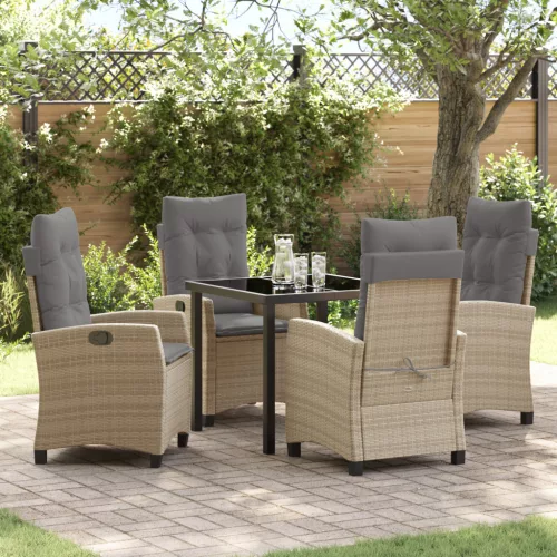  5 Darabos Kerti Étkező Készlet Párnákkal Bézs Poli Rattanból