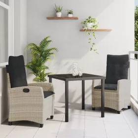    3 Részes Kerti Étkező Szett Párnákkal - Világosszürke Polirattan