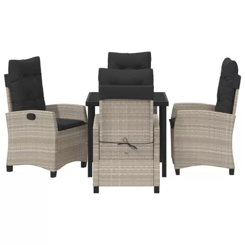  5-Darabos Kerti Étkezőkészlet Párnákkal - Világosszürke Poli Rattan