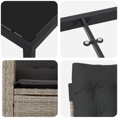  5-Darabos Kerti Étkezőkészlet Párnákkal - Világosszürke Poli Rattan