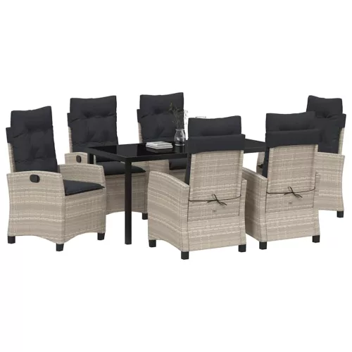  Kert étkező szett párnával 7 pcs Világosszürke polirattan