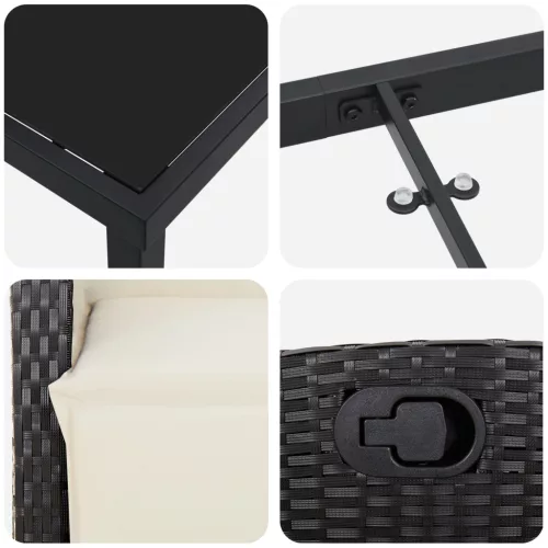  5 Részes Kerti Étkező Szett, Fekete Poli Rattan